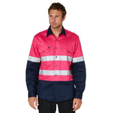 Worksense - Shirt Unisex Ls Op Frt Ctn Hoz Pink / Navy Size Small | FM9186490PNC00S