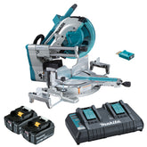 Makita Tools - 18V x 2 Brushless AWS 305mm (12") Slide Compound Saw Kit - Includes 2 x 5.0Ah Batteries & Dual Port Rapid Charger | DLS211PT2U