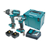 Makita Tools - 2 Piece Brushless Combo Kit - DTW1002Z DTW300Z 2 x BL1850B DC18RC & MakPac Case | DLX2371TJ