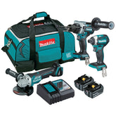 Makita Tools - 3 Piece Brushless Combo Kit - DHP486Z DTD154Z DGA508Z 2 x BL1850B DC18RC & Carry Bag | DLX3146TX1