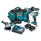 Makita Tools - 3 Piece Brushless Combo Kit - DHP486Z DTW300Z DGA508Z 2 x BL1850B DC18RC & Carry Bag | DLX3150TX1