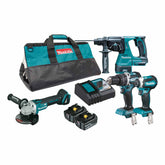 Makita Tools - 4 Piece Brushless Combo Kit - DHP484Z DTD153Z DGA504Z DHR242Z 2 x BL1850B DC18RC & Tote Carry Bag | DLX4102T