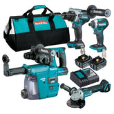 Makita Tools - 4 Piece Brushless Combo Kit - DHP486Z DTD154Z DGA504Z DHR242Z DX06 2 x BL1850B DC18RC & Tote Carry Bag | DLX4148TX1