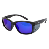 Rayzr Safety Glasses with microfibre bag - Black Frame with Blue Mirror Lens UV400 - Polarized