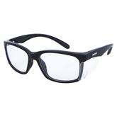 Rayzr Safety Glasses with microfibre bag - Black Frame with Clear Lens UV380