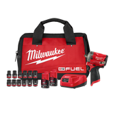 Milwaukee - M12 FUEL ½" Stubby Impact Wrench Socket Kit W/ Friction Ring | M12FIWF12202BS