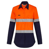 Mack - Womens LS 2 Tone Taped Shirt Cotton 190 gsm Orange/Navy Size 16 | MKL918641ONW016