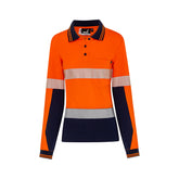 Mack - Womens LS Cotton Polo Segmented Tape Orange/Navy Size 14 | MKL918685ONW014