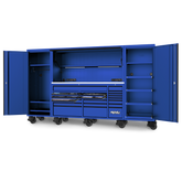 SP Tools - 128" Toolkit 1017 Piece Metric/SAE - USA Sumo Series Roller Cabinet with Power Top Hutch & Side Cabinets 21 Drawer Blue | SP50855BL
