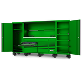 SP Tools - 128" Toolkit 1017 Piece Metric/SAE - USA Sumo Series Roller Cabinet With Power Top Hutch And Side Cabinets 21 Drawer Green | SP50855G