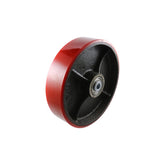 EHI - 200mm Red Urethane On Cast Iron Wheel Precision Bearing 570kg Capacity | W85K200