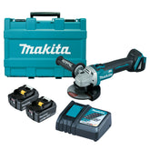 Makita - 18V Brushless 125mm Slide Switch Angle Grinder Kit - Includes 2 x 5.0Ah Batteries Rapid Charger & Carry Case | DGA504RTE