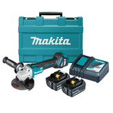 Makita - 18V Brushless 125mm Variable Speed Slide Switch Angle Grinder Kit - Includes 2 x 5.0Ah Batteries Rapid Charger & Carry Case | DGA511RTE