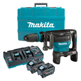 Makita - 80V Max (40Vx2) Brushless SDS Max Demolition Hammer Kit - Includes 2 x 5.0Ah Battery Dual Port Rapid Charger & Plastic Case | HM002GT201