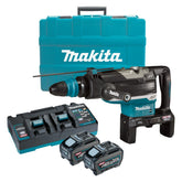 Makita - 80V Max (40Vx2) Brushless 52mm SDS Max Rotary Hammer Kit - Includes 2 x 5.0Ah Battery Dual Port Rapid Charger & Plastic Case | HR006GT201