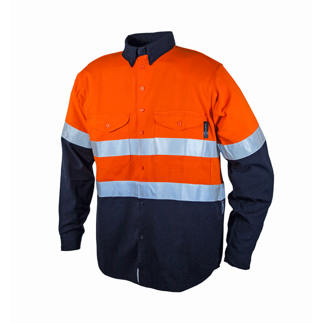 Elliotts - Tecasafe Plus Ultimate 5.8oz FR Long Sleeve Shirt - Orange/Navy Size 3XL