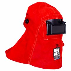 Elliotts - BIG RED Leather Welders Hood with Welding Helmet. (Pack of 1) | BRH29C