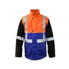 Maxisafe - Arcguard Hi-Vis Fire Retardant Welding Jacket With Leather Sleeves - Medium - Carton Of 5 | WHJ932-M-5