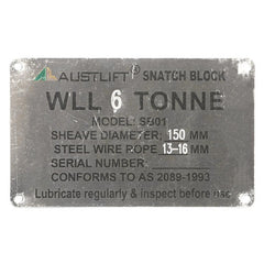 Austlift - Data Plate for Snatch Block 30T | 003670SP