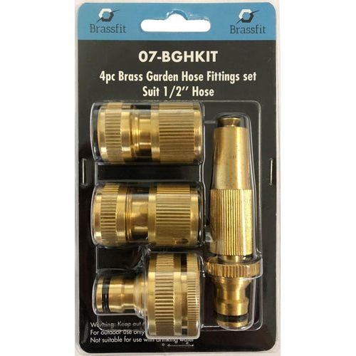 IFS - 4 Piece 1/2 (12mm) Brass Garden Hose Fitting Set | 08-BGHKIT