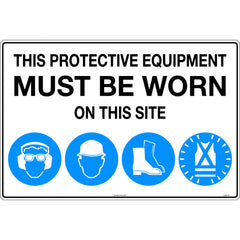 Uniform Safety Signs - 800x600mm - Metal - This Protective Equipment Must be Worn on This Site (with 101, 105, 112, 114) | 100ELM-S1