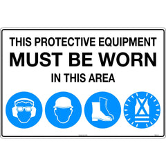 Uniform Safety Signs - 800x600mm - Metal - This Protective Equipment Must be Worn in This Area (with 101, 105, 112, 114) | 100ELM-S2
