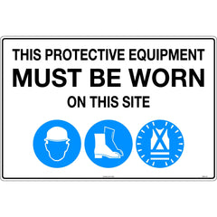 Uniform Safety Signs - 800x600mm - Metal - This Protective Equipment Must be Worn on This Site (with 105, 112, 114) | 100ELM-S3