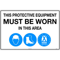 Uniform Safety Signs - 800x600mm - Poly - This Protective Equipment Must be Worn in This Area (with 105, 112, 114) | 100ELP-S4