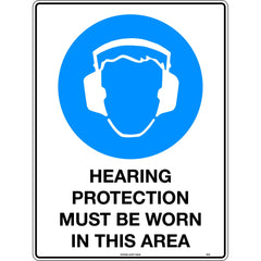 Uniform Safety Signs - 600x400mm - Corflute - Hearing Protection Must be Worn in This Area | 102LC