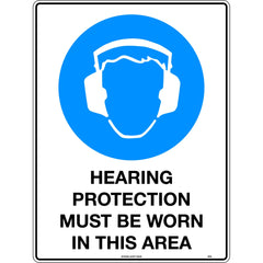 Uniform Safety Signs - 600x400mm - Metal - Class 1 Reflective - Hearing Protection Must Be Worn In This Area | 102C1