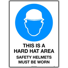 Uniform Safety Signs - 600x400mm - Metal - Class 1 Reflective - This is a Hard Hat Area Safety Helmets Must be Worn | 105C1