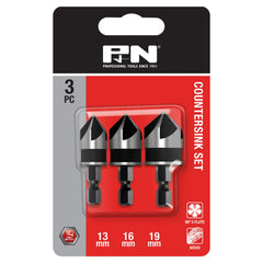 P&N - 19mm Countersink Hcs Quickbit Rose Head Set 13, 16, 3Pc | 105HCS003