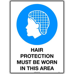 Uniform Safety Signs - 600x400mm - Metal - Hair Protection Must be Worn in This Area | 107LM