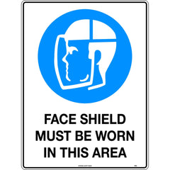 Uniform Safety Signs - 140x120mm - Self Adhesive - Pkt of 4 - Face Shield Must be Worn | 108SA