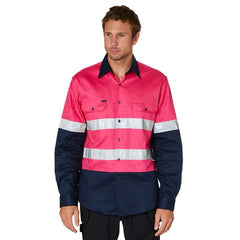 Worksense - Shirt Unisex Ls Op Frt Ctn Hoz Pink / Navy Size 3XL | FM9186490PNR3XL