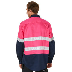 Worksense - Shirt Unisex Ls Op Frt Ctn Hoz Pink / Navy Size Medium | FM9186490PND00M