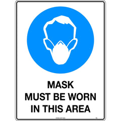 Uniform Safety Signs - 90x55mm - Self Adhesive - Pkt of 10 - Mask Must be Worn | 110SSA