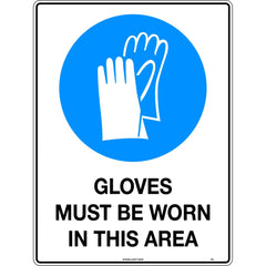 Uniform Safety Signs - 450x300mm - Metal - Gloves Must be Worn in This Area | 111LSM