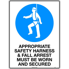 Uniform Safety Signs - 300x225mm - Poly - Safety Harness Must Be Worn | 118MP