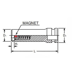 Action - 12mm 1/4" Drive 6-point Metric Deep Magnetic Slide Impact Socket | 6050R120
