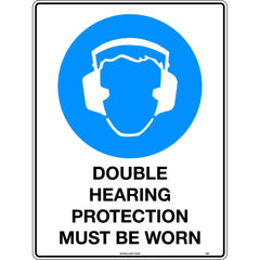 Uniform Safety Signs - 600x400mm - Corflute - Double Hearing Protection Must Be Worn | 138LC