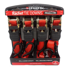 Phoenix - Ratchet 25mm X 3mtr Lashing 350kg 4pk | 14010