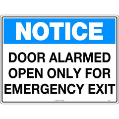 Uniform Safety Signs - 600x400mm - Corflute - Notice Door Alarmed Open Only For Emergency Exit | 141LC