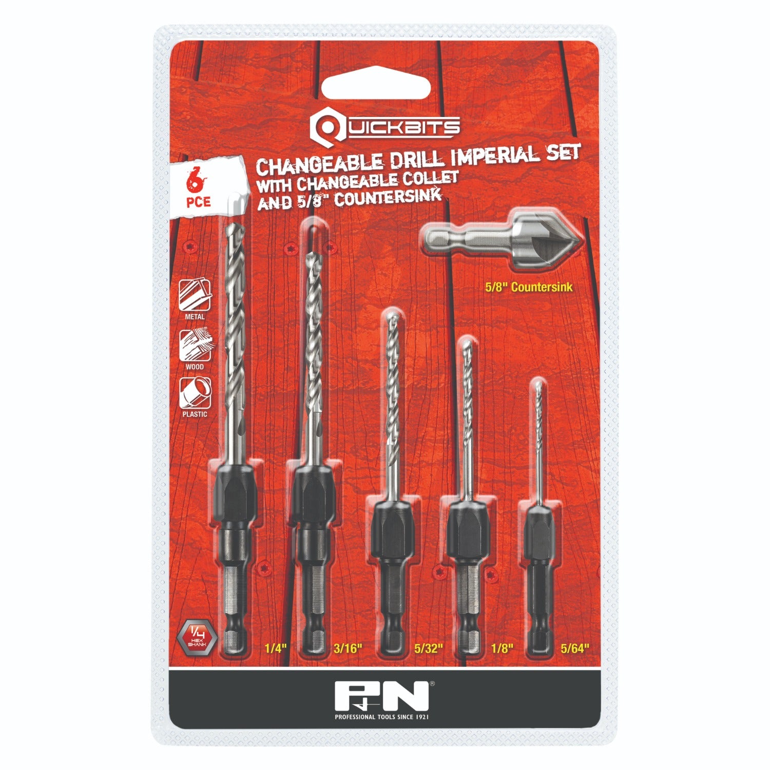 P&N - Drill Holder Hex-Shk Quickbit & Jobber Hss Set 5/16-1/4In 6Pc P&N | 150BSET6I