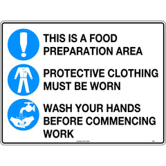 Uniform Safety Signs - 600x400mm - Poly - This is a Food Preparation Area etc (with pictos) | 153LP
