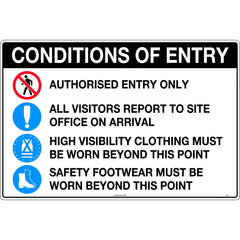 Uniform Safety Signs - 800x600mm - Corflute - Conditions of Entry Authorised Entry Only etc. (with pictos) | 154ELC