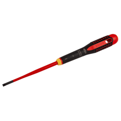 Bahco - ERGO Handled Slim Line V Insulated Screwdriver - Slotted 6.5mm Tip - Blade Length 150mm | BE-8255SL
