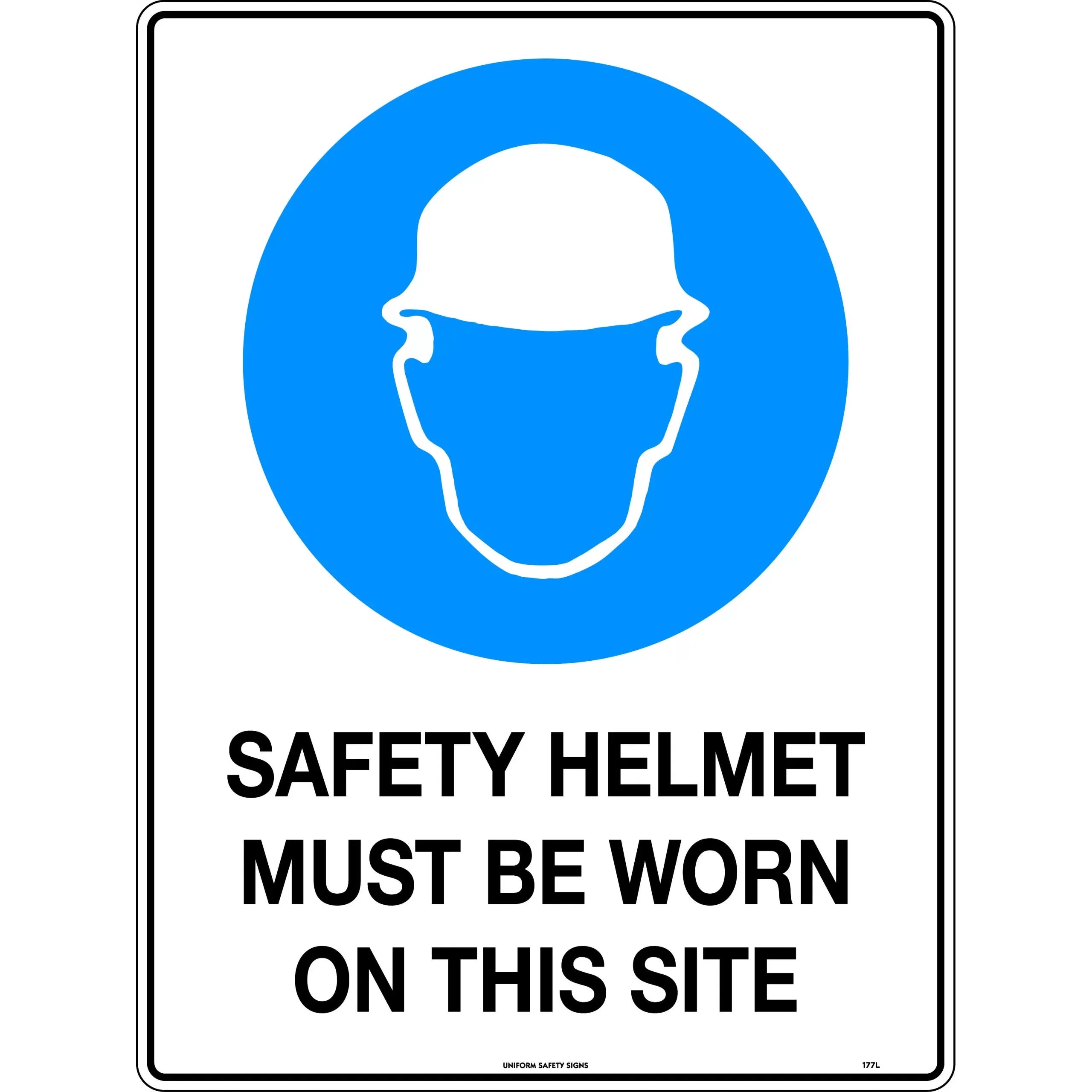 Uniform Safety Signs - 600x400mm - Corflute - Safety Helmets Must Be Worn On This Site | 177LC