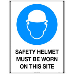 Uniform Safety Signs - 600x400mm - Metal - Safety Helmets Must Be Worn On This Site | 177LM