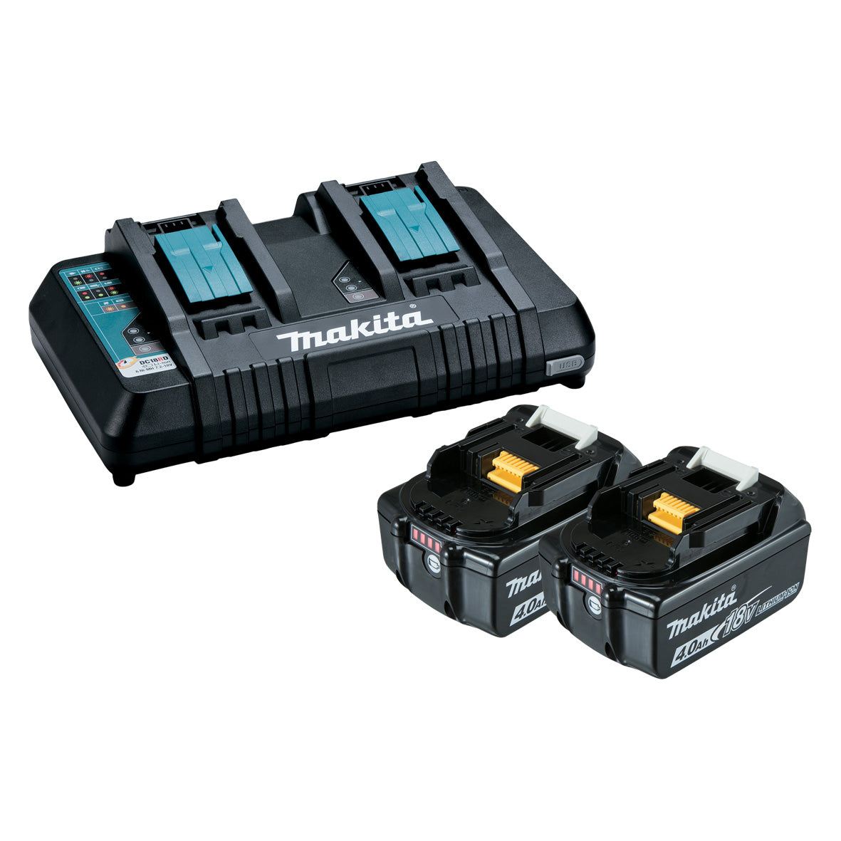 Makita Tools - 18V Same Time Dual Port Rapid Battery Charger with 2 x 4.0Ah battery | 198498-4